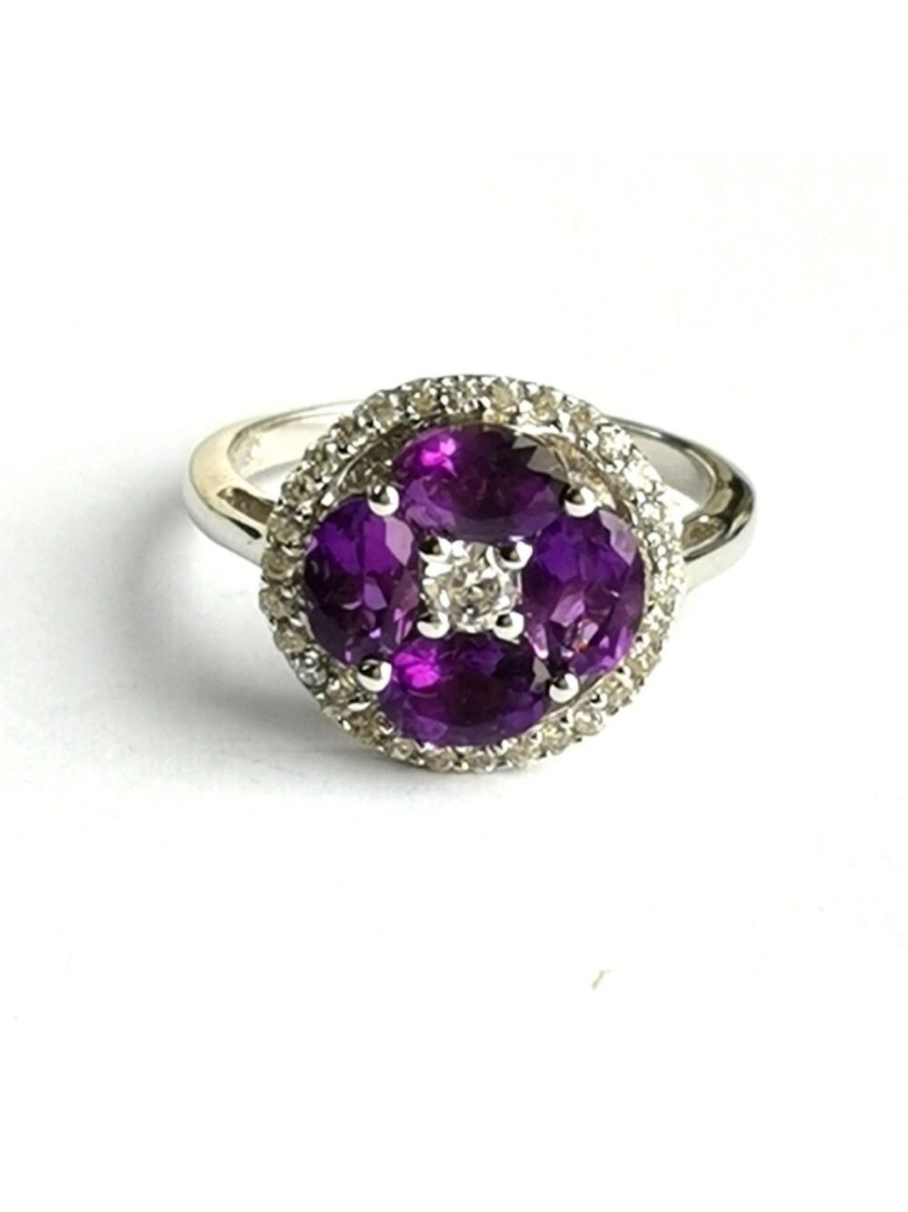 Amethyst White Sapphire ring size 7 Art Deco Style